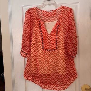 41 Hawthorn Orange Geometric Print Blouse Tunic Top XL